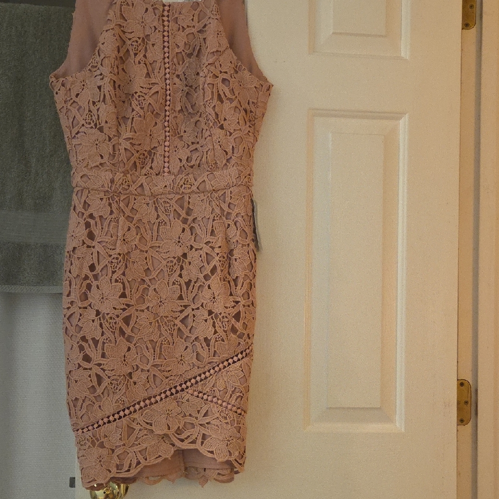 Chic Lace Midi Dress - Blush